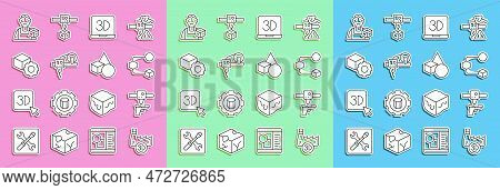 Set Line Printing House Industry, 3d Printer Gun, Isometric Cube, Graphic Designer And Basic Geometr