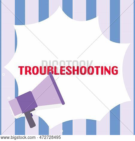Conceptual Display Troubleshooting. Word Written On An Act Of Investigating Or Dealing With In The P