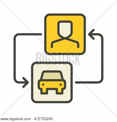 Carsharing Vector Man And Car With Arrows Concept Colored Icon Or Logo Element