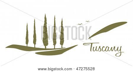 A nice Tuscany graphic with some trees and the text Tuscany
