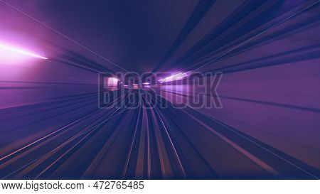 Lapse, Metro Fpv Pov At Fast Speed Drive Motion. Hyper Tunnel. Driverless Metro In Blurred Motion.