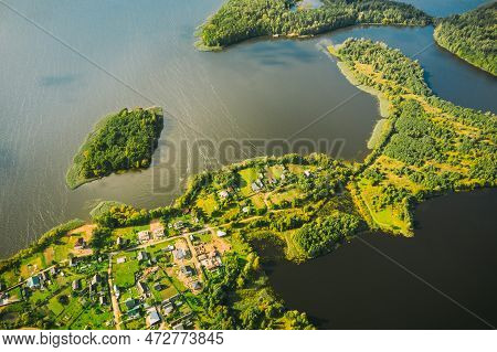 Lyepyel District, Lepel Lake, Beloozerny District, Vitebsk Region. Aerial View Of Residential Area W