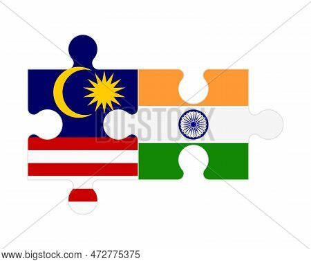Connected Puzzle Of Flags Of Malaysia And India, Vector
