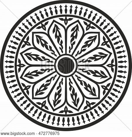 Vector Round Monochrome Arabic National Ornament. Endless Vegetablepattern Of Eastern Peoples Of Asi