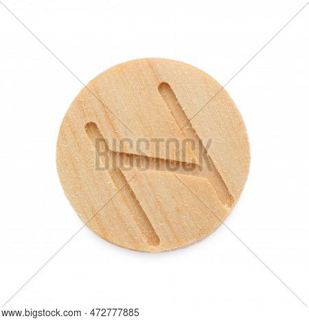 Wooden Rune Hagalaz Isolated On White, Top View