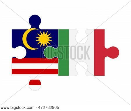 Connected Puzzle Of Flags Of Malaysia And Italy, Vector