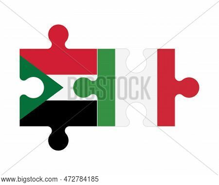 Connected Puzzle Of Flags Of Sudan And Italy, Vector