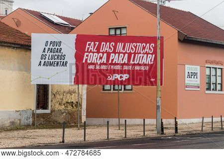 Lisbon, Portugal - December 3, 2022: Billboard Of The Portuguese Communist Party (portuguese: Partid