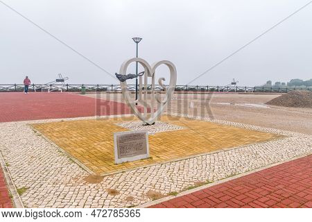 Almada, Portugal - December 4, 2022: Jhs Sign In Heart At Sanctuary Of Christ The King.