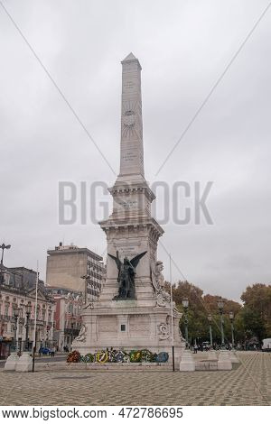 Lisbon, Portugal - December 5, 2022: Monument To The Restorers (monumento Aos Restauradores).