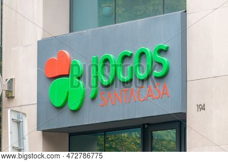 Lisbon, Portugal - December 5, 2022: Logo And Sign Of Of Jogos Santa Casa Lottery Company.