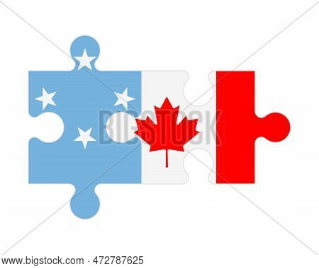 Connected Puzzle Of Flags Of Micronesia And Canada, Vector