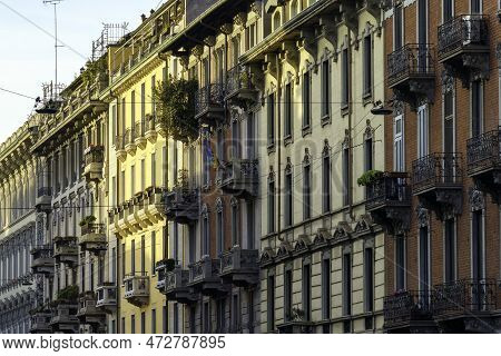 Old Residential Building Along Via Guido D Arezzo In Milan, Lombardy, Italy