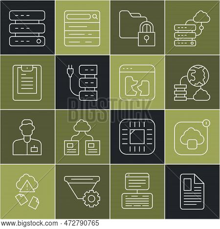 Set Line File Document, Cloud Technology Data Transfer, Network Cloud Connection, Folder And Lock, S