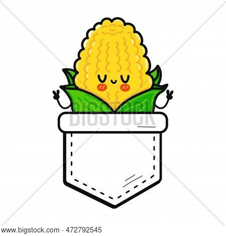 Cute Funny Corn Pocket T-shirt Print.vector Cartoon Doodle Line Style Character Logo Illustration De