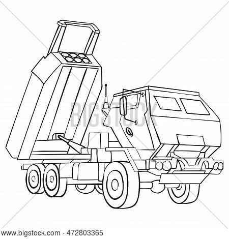 Himars Doodle Fill Color. M142 High Mobility Artillery Rocket System. Tactical Truck. Illustration I