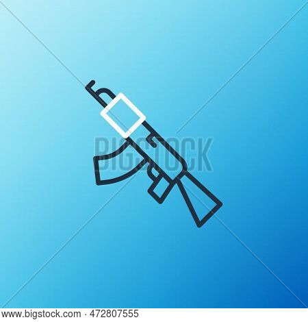 Line Submachine Gun Icon Isolated On Blue Background. Kalashnikov Or Ak47. Colorful Outline Concept.