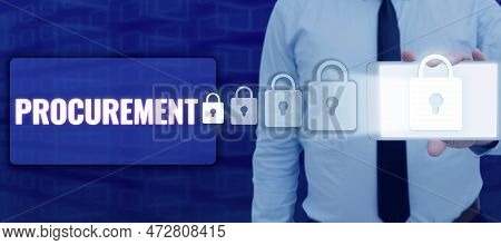 Text Sign Showing Procurement. Conceptual Photo Procuring Purchase Of Equipment And Supplies