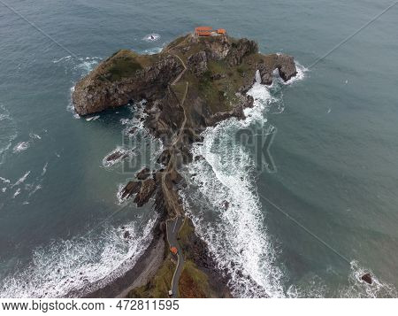 Atlantic Ocean Coastline Near Famous Landmark And Film Location In North Of Spain, Ocean Islet With