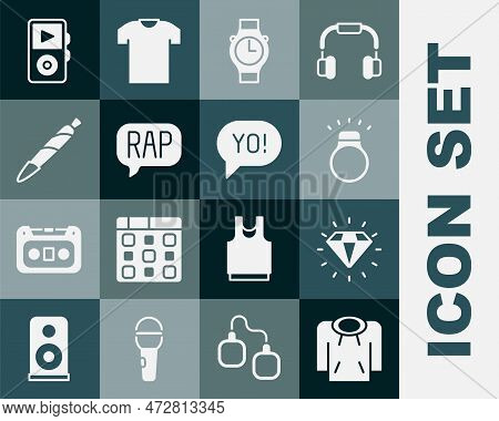 Set Hoodie, Diamond, Ring, Wrist Watch, Rap Music, Marijuana Joint, Spliff, Music Player And Yo Slan