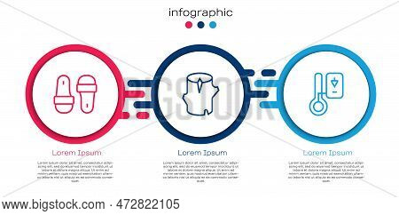 Set Line Sauna Slippers, Wooden Log And Thermometer. Business Infographic Template. Vector