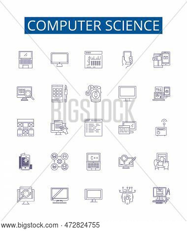 Computer Science Line Icons Signs Set. Design Collection Of Technology, Algorithms, Programming, Net