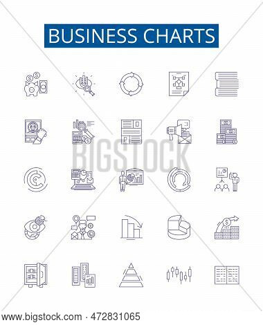 Business Charts Line Icons Signs Set. Design Collection Of Charts, Business, Graphs, Statistics, Tre