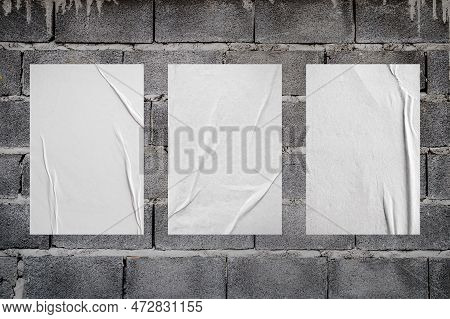 Blank White Wheatpaste Glued Paper Poster Mockup On Concrete Wall Background