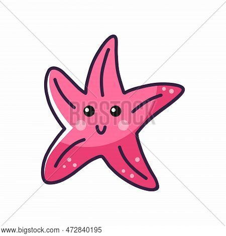 Cute Starfish.  Cartoon Character. Illustration For Children. Hand Drawn Sticker.