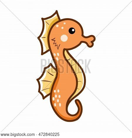 Cute Seahorse On White Background. Hand Drawn Illustration. Drawing For Children. Sticker.postcard D