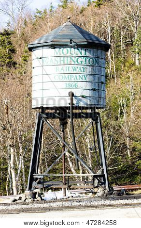 vattentank, Mount Washington bergbanestationen, Bretton Woods, New Hampshire, USA