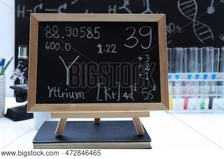 Yttrium And Symbol Structural Formula Chemical On The Blackboard, Chemistry In The Classroom