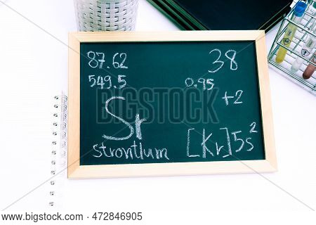 Strontium And Symbol Structural Formula Chemical On The Blackboard, Chemistry In The Classroom