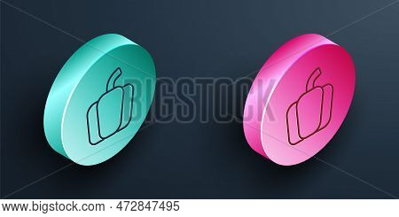 Isometric Line Bell Pepper Or Sweet Capsicum Icon Isolated Isometric Line Background. Turquoise And 