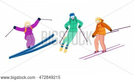 Skiing Snow Winter Vector. Mountain Sport, Extreme Travel, Season Cold, White Ski, Skier Lifestyle S