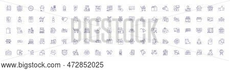 Retailer Line Icons Signs Set. Design Collection Of Merchant, Seller, Outlet, Dealer, Trader, Store,