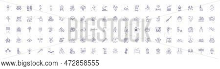 Gardens And Parks Line Icons Signs Set. Design Collection Of Gardens, Parks, Vegetation, Flora, Faun