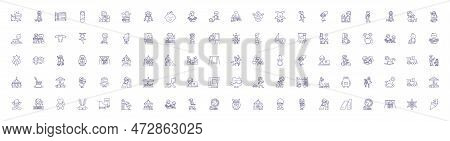 Kindergarten Line Icons Signs Set. Design Collection Of Preschool, Nursery, Early, Education, Learni
