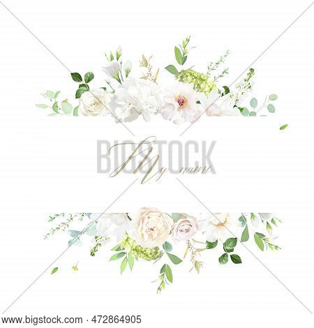 White And Green Hydrangea, White Peony, Magnolia, Rose, Ranunculus, Spring Garden Flowers, Eucalyptu