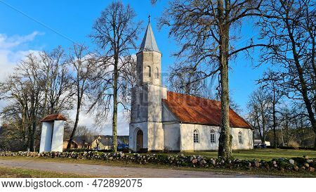 Small Lutheran Church On The Outskirts Of The Latvian Village Of Renda In January 2023.