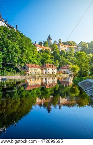Jakobinka Tower - A Remnant Of The Extinct Upper Rozmberk Castle. Morning View From The Vltava River