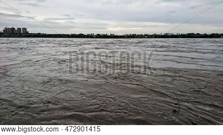 Jiang Kou Town, Peng Shan District, Mei Shan City, Sichuan, China - July 11, 2018: A River With Over