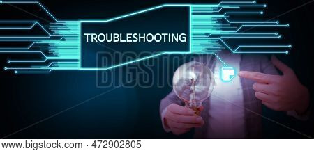 Hand Writing Sign Troubleshooting. Word For An Act Of Investigating Or Dealing With In The Problems 
