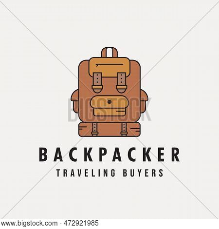 Backpack Vintage Color Logo Vector Template Illustration Design, Bag Adventure Logo Design
