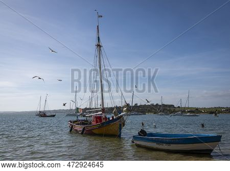 Alvor, Portugal, March 2023 - Boats In The Harbor In The  Town Of Alvor, Algarve, Portugal