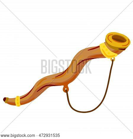 Jewish Horn Shofar. Ritual Religious Ancient Trumpet. Flat Cartoon Illustration