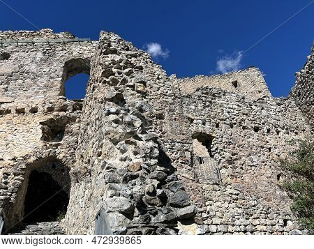 Belfort Ruins Or Belfort Castle (burg Belfort Oder Burgruine Belfort) Over The River Albula Or Alvra