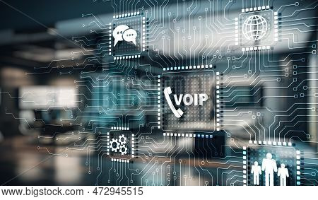 Voip Telecommunication Concept. Ip Phone Connecting Voip Device
