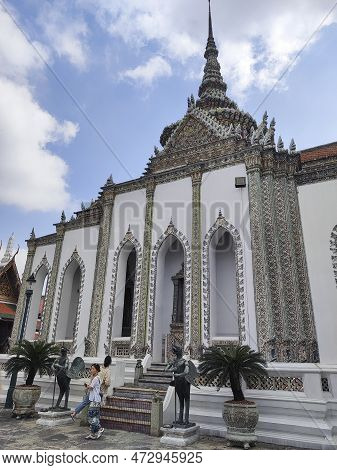 Bangkok, Thailand- 13 Feb, 2023: Phra Viharn Yod Temple At Grand Palace Complex In Bangkok. The Buil