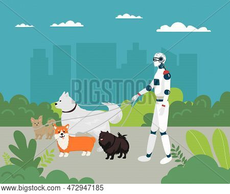 Alien Robots, Future Technology Cartoon Characters. Robotic Life Forms, Futuristic Machines Or Cybor